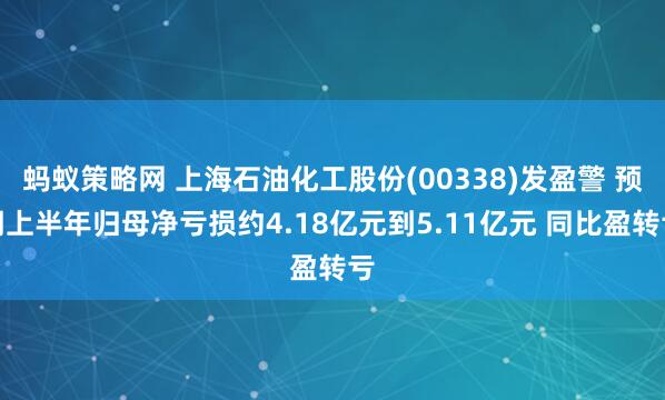 蚂蚁策略网 上海石油化工股份(00338)发盈警 预期上半年归母净亏损约4.18亿元到5.11亿元 同比盈转亏
