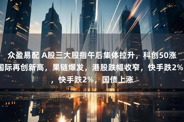 众盈易配 A股三大股指午后集体拉升，科创50涨4%，中芯国际再创新高，果链爆发，港股跌幅收窄，快手跌2%，国债上涨
